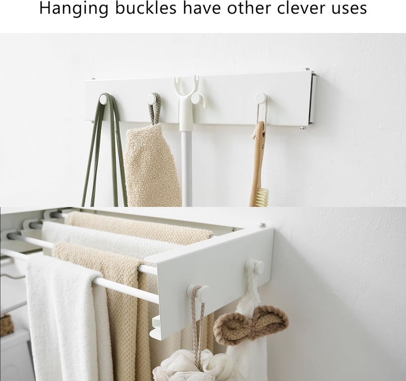 RFOUO Clothes Drying Rack, Laundry Hanger Dryer Rack, Wall Mounted Drying Rack for Laundry, Foldable Drying Rack Indoor Outdoor,19.7" Wide,4 Aluminum Rods with Hooks, 40 lb Capacity (White 19.7" Hooks) - Image 5